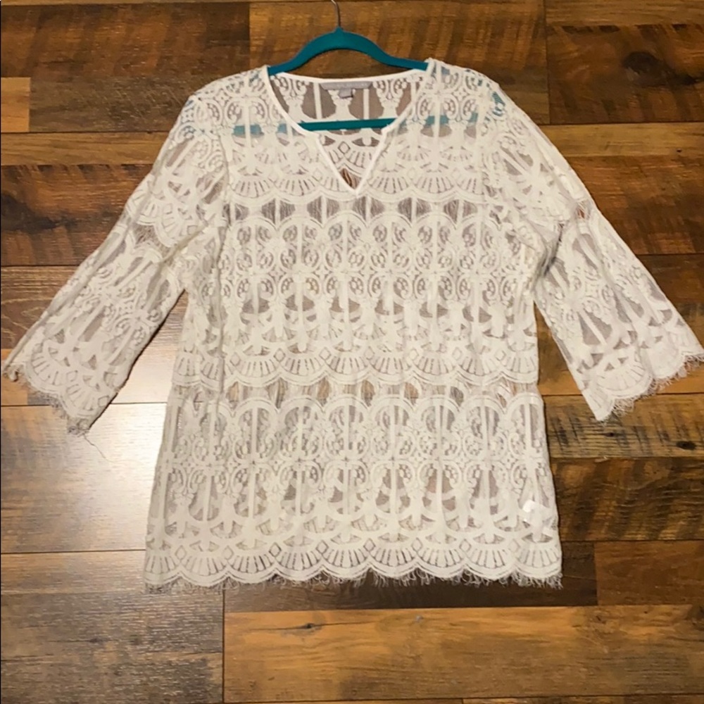 Valerie Stevens off white lace top Sz XL
